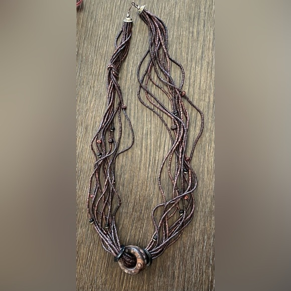 Handmade multistrand polished Wood necklace 16” - Picture 2 of 10